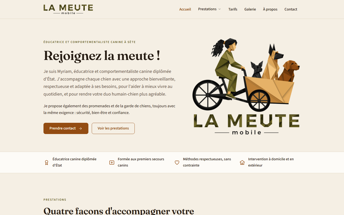 Aperçu du site La Meute Mobile, éducatrice et comportementaliste canine à Sète